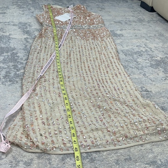 NWT Mac Duggal Nude Sequin Beaded Lace Midi Dress Sleeveless Prom Wedding Sz 8 - Picture 12 of 12